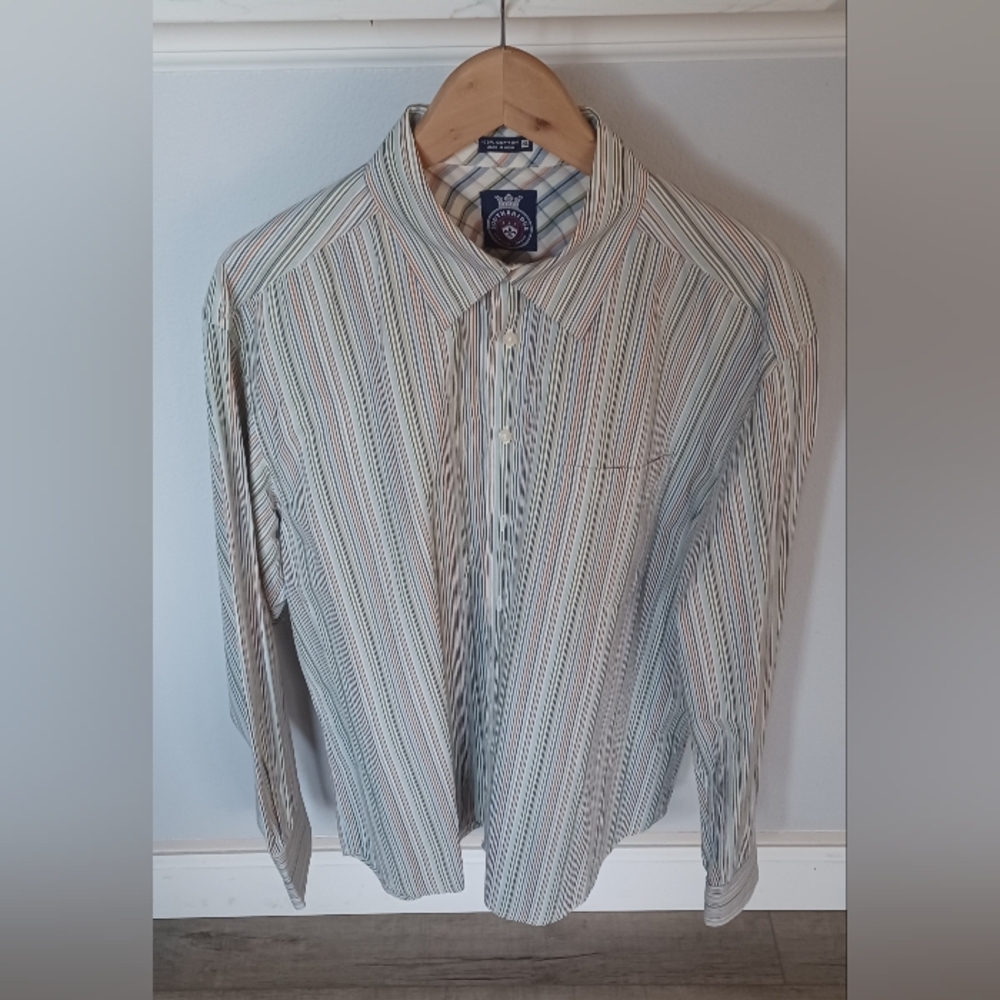 SOUTH BRIDGE MEN's LONG SLEEVE STRIPE CASUAL DRESS SHIRT - SIZE XL